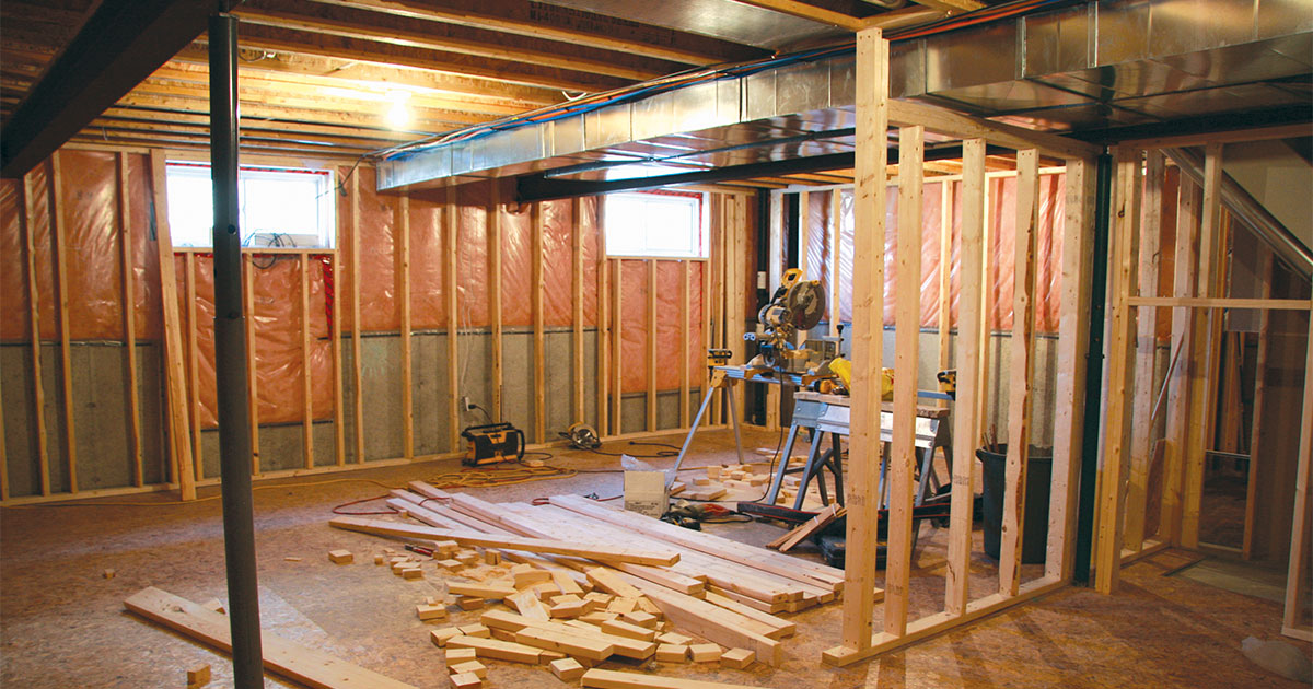 A basement remodel work in progress