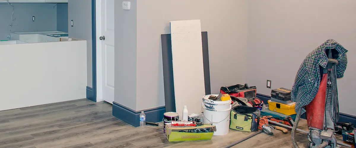 Basement contractor working on a remodeling project