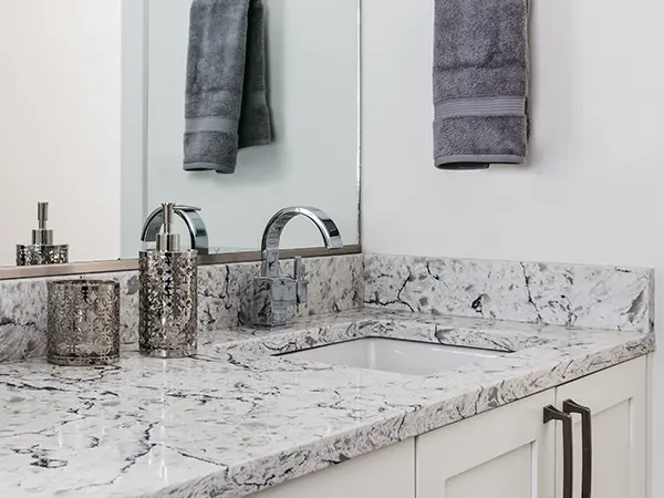 Granite countertop with silver faucet