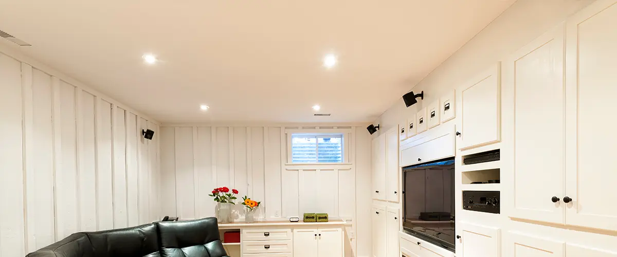 Basement ceiling with recessed lights