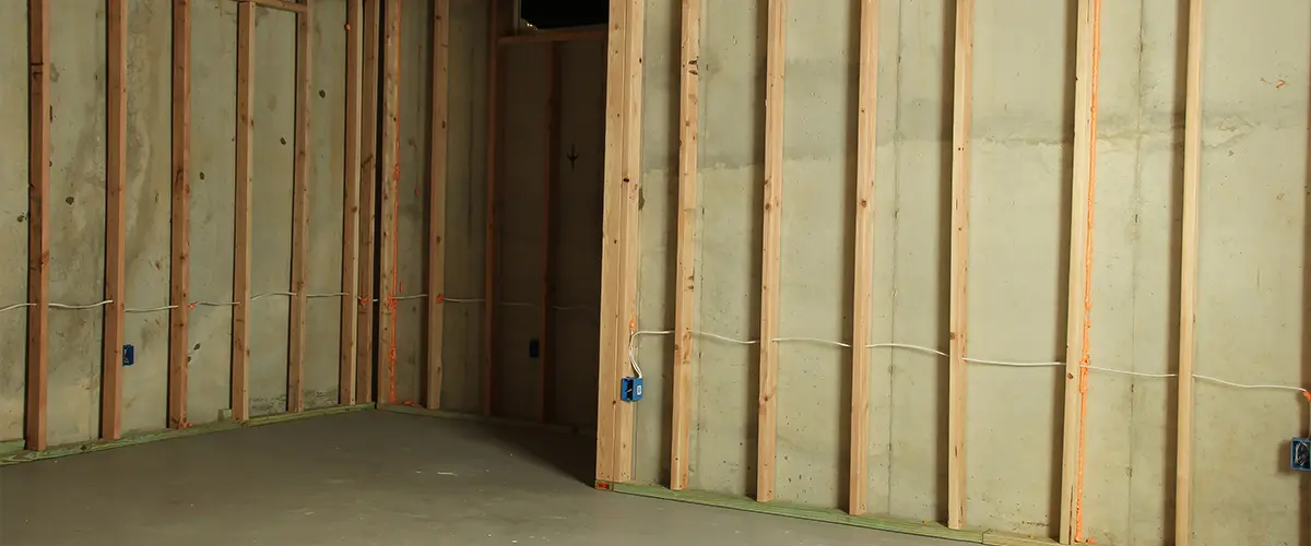 Wood framing in a basement