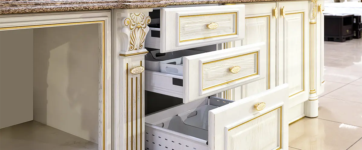 New kitchen cabinets with golden accent color