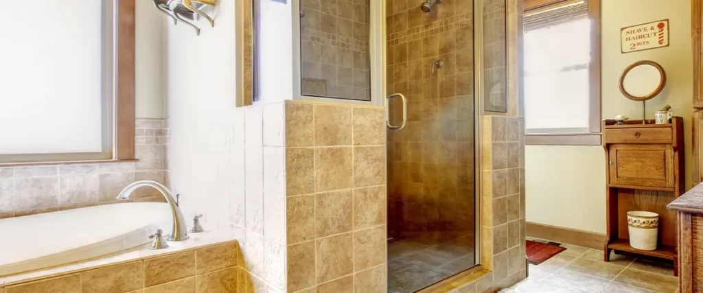 Bathroom With Natural Stone Tiling in Papillion