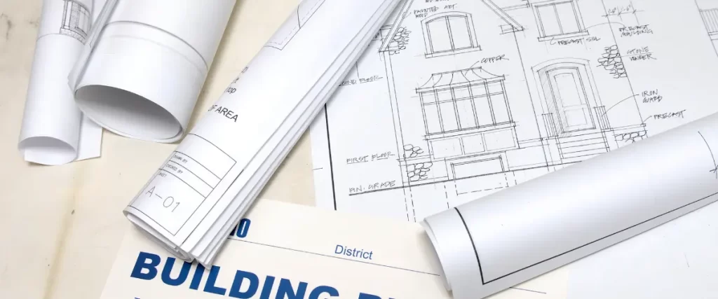 Architectural drawings and permit forms prepared for project submission